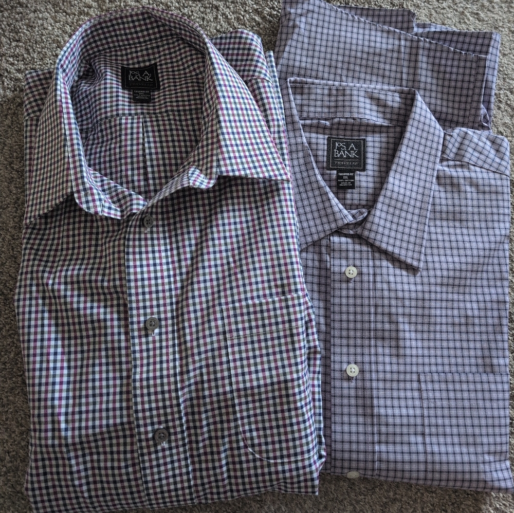 Lot Of 2 Jos. A. Bank Men's Checkered Button Down Shirts - Purple and Gray